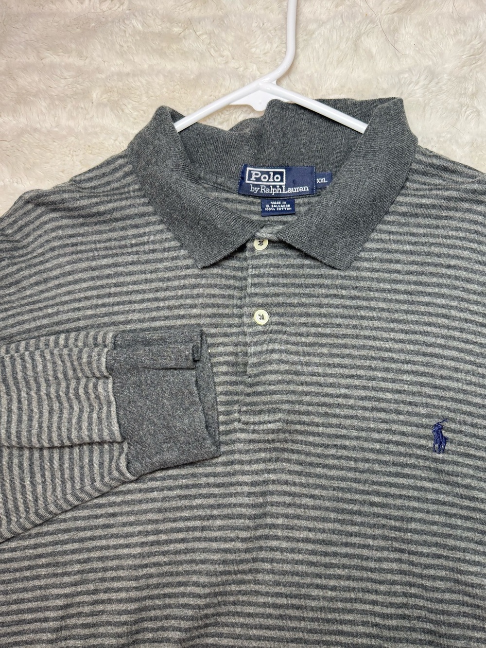Polo Ralph Lauren Gray Striped Long-Sleeve Polo with Navy Logo